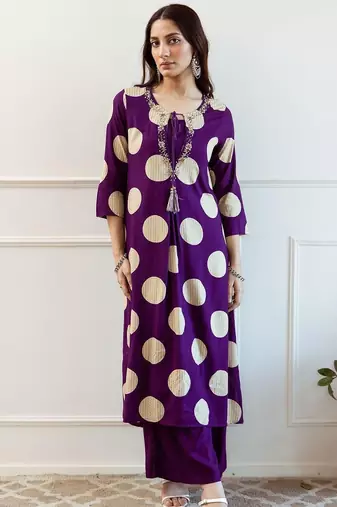 Women Printed Beads and Stones A-Line Kurta with Palazzos