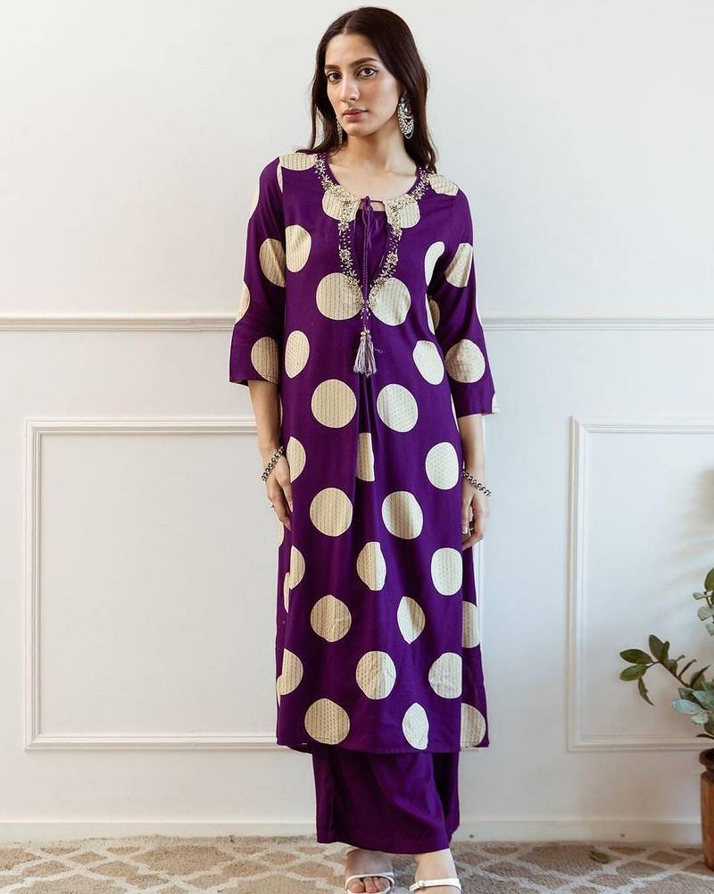 Women Printed Beads and Stones A-Line Kurta with Palazzos