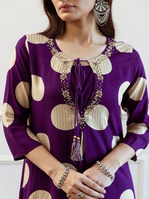 Women Printed Beads and Stones A-Line Kurta with Palazzos 2
