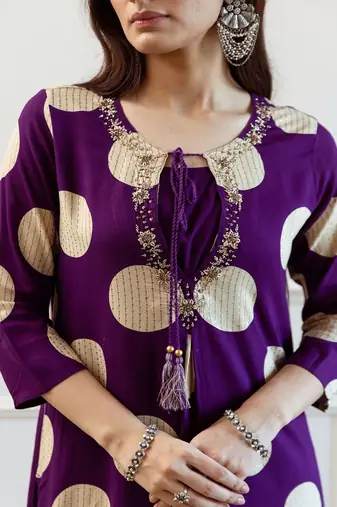 Women Printed Beads and Stones A-Line Kurta with Palazzos