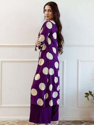 Women Printed Beads and Stones A-Line Kurta with Palazzos 3