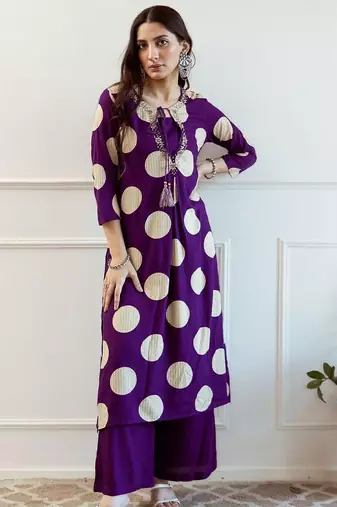 Women Printed Beads and Stones A-Line Kurta with Palazzos