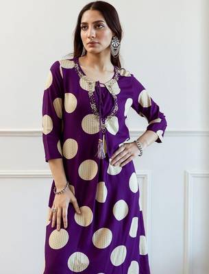 Women Printed Beads and Stones A-Line Kurta with Palazzos 6
