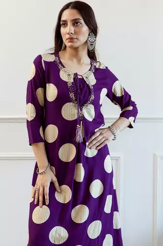 Women Printed Beads and Stones A-Line Kurta with Palazzos