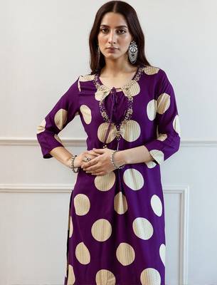 Women Printed Beads and Stones A-Line Kurta with Palazzos 7