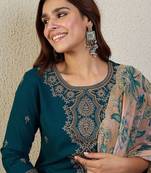 Women Ethnic Motifs Embroidered Kurta with Salwar & With Dupatta