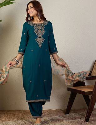 Women Ethnic Motifs Embroidered Kurta with Salwar & With Dupatta 5