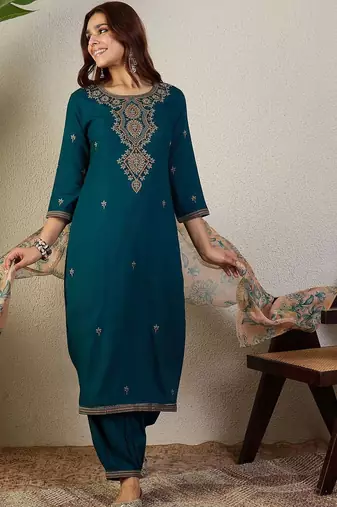 Women Ethnic Motifs Embroidered Kurta with Salwar & With Dupatta