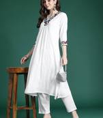 Self Design Thread Work Cotton Kurta with Trousers