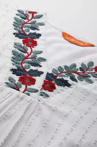 Self Design Thread Work Cotton Kurta with Trousers