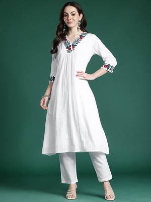 Self Design Thread Work Cotton Kurta with Trousers 4