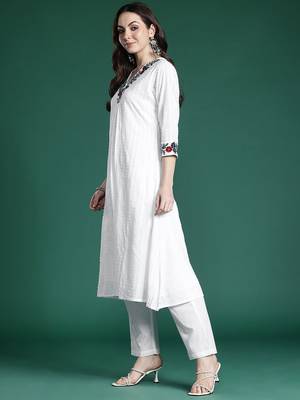 Self Design Thread Work Cotton Kurta with Trousers 5