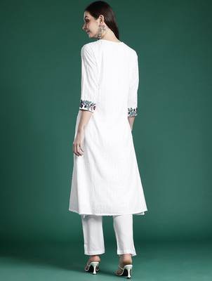 Self Design Thread Work Cotton Kurta with Trousers 6