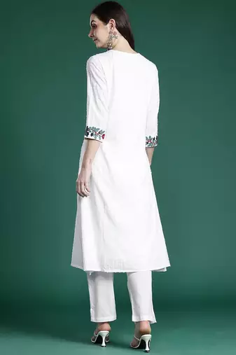 Self Design Thread Work Cotton Kurta with Trousers