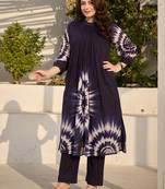 Blue Printed A-line Kurta Trousers Set