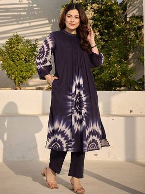 Blue Printed A-line Kurta Trousers Set 3