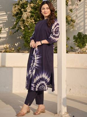 Blue Printed A-line Kurta Trousers Set 4