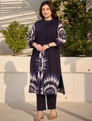 Blue Printed A-line Kurta Trousers Set 6