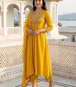 Women Ethnic Motifs Embroidered Empire Thread Work Liva Kurta with Trousers & With Dupatta