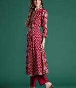 Women Floral Printed Angrakha Cotton Kurta with Trousers & With Dupatta