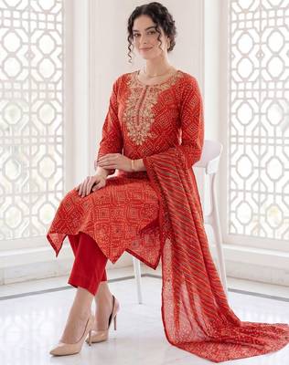 Women Ethnic Motifs Printed Mirror Work Cotton Kurta with Trousers & With Dupatta 1