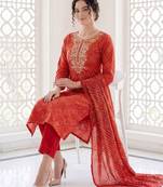 Women Ethnic Motifs Printed Mirror Work Cotton Kurta with Trousers & With Dupatta