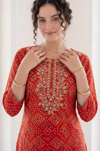 Women Ethnic Motifs Printed Mirror Work Cotton Kurta with Trousers & With Dupatta