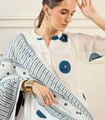 Geometric Printed Band Collar Cotton A-Line Kurta with Trousers & Dupatta