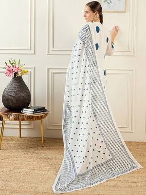 Geometric Printed Band Collar Cotton A-Line Kurta with Trousers & Dupatta 5
