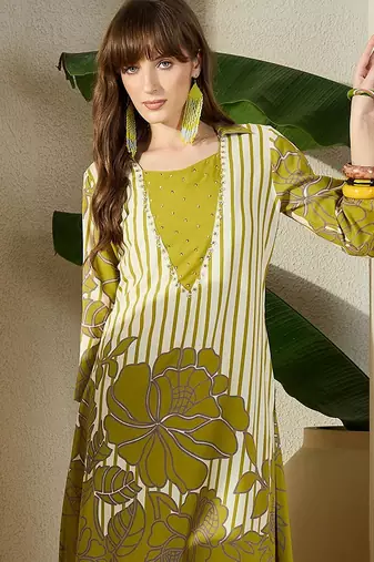 Women Viscose Rayon Printed A-Line Kurta Set
