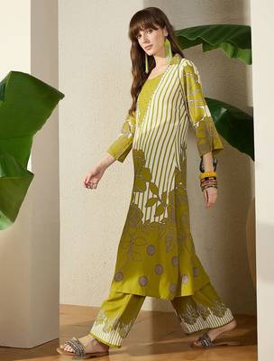 Women Viscose Rayon Printed A-Line Kurta Set 3