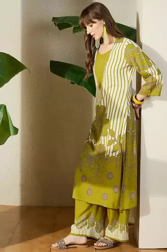 Women Viscose Rayon Printed A-Line Kurta Set