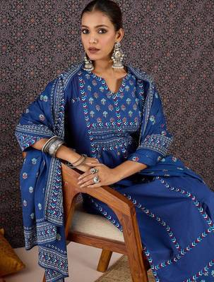 Women Ethnic Motifs Printed Cotton Kurta with Trousers & With Dupatta 7