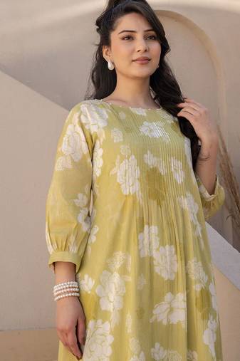 Floral Printed Cotton Straight Kurta With Trousers