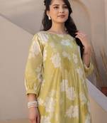 Floral Printed Cotton Straight Kurta With Trousers