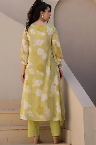 Floral Printed Cotton Straight Kurta With Trousers