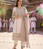 Women Ethnic Motifs Printed Cotton Kurta with Trousers & With Dupatta