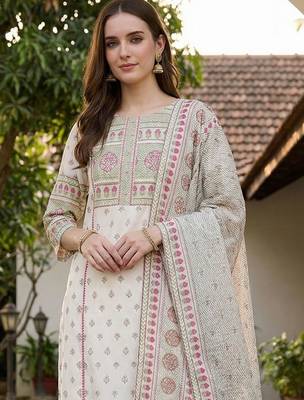 Women Ethnic Motifs Printed Cotton Kurta with Trousers & With Dupatta 2