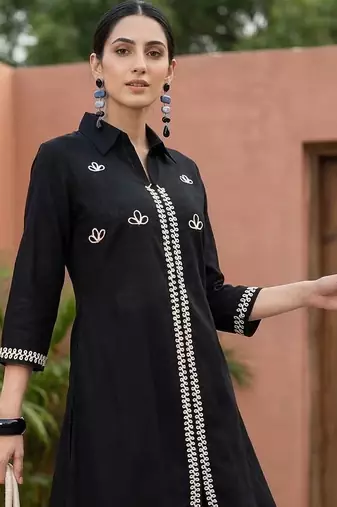 Women Ethnic Motifs Embroidered Thread Work Cotton Kurta with Palazzos