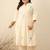 Plus Size Off White Embroidered A-Line Kurta Trousers Set