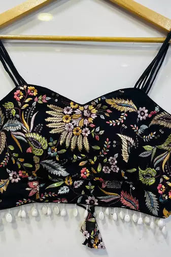 Black designer embroidery and sequence work spaghetti strap blouse