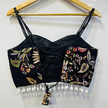 Black designer embroidery and sequence work spaghetti strap blouse 3