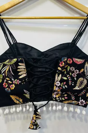 Black designer embroidery and sequence work spaghetti strap blouse