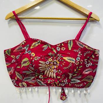 Pink designer embroidery and sequence work spaghetti strap blouse 2