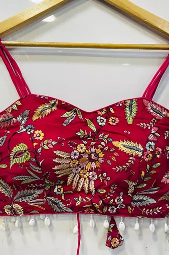 Pink designer embroidery and sequence work spaghetti strap blouse