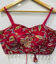 Pink designer embroidery and sequence work spaghetti strap blouse