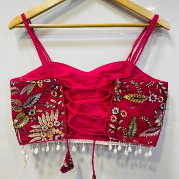 Pink designer embroidery and sequence work spaghetti strap blouse 3