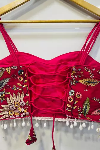 Pink designer embroidery and sequence work spaghetti strap blouse