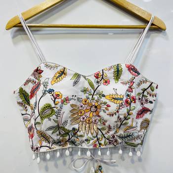 White designer embroidery and sequence work spaghetti strap blouse 2