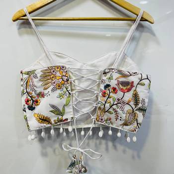 White designer embroidery and sequence work spaghetti strap blouse 3